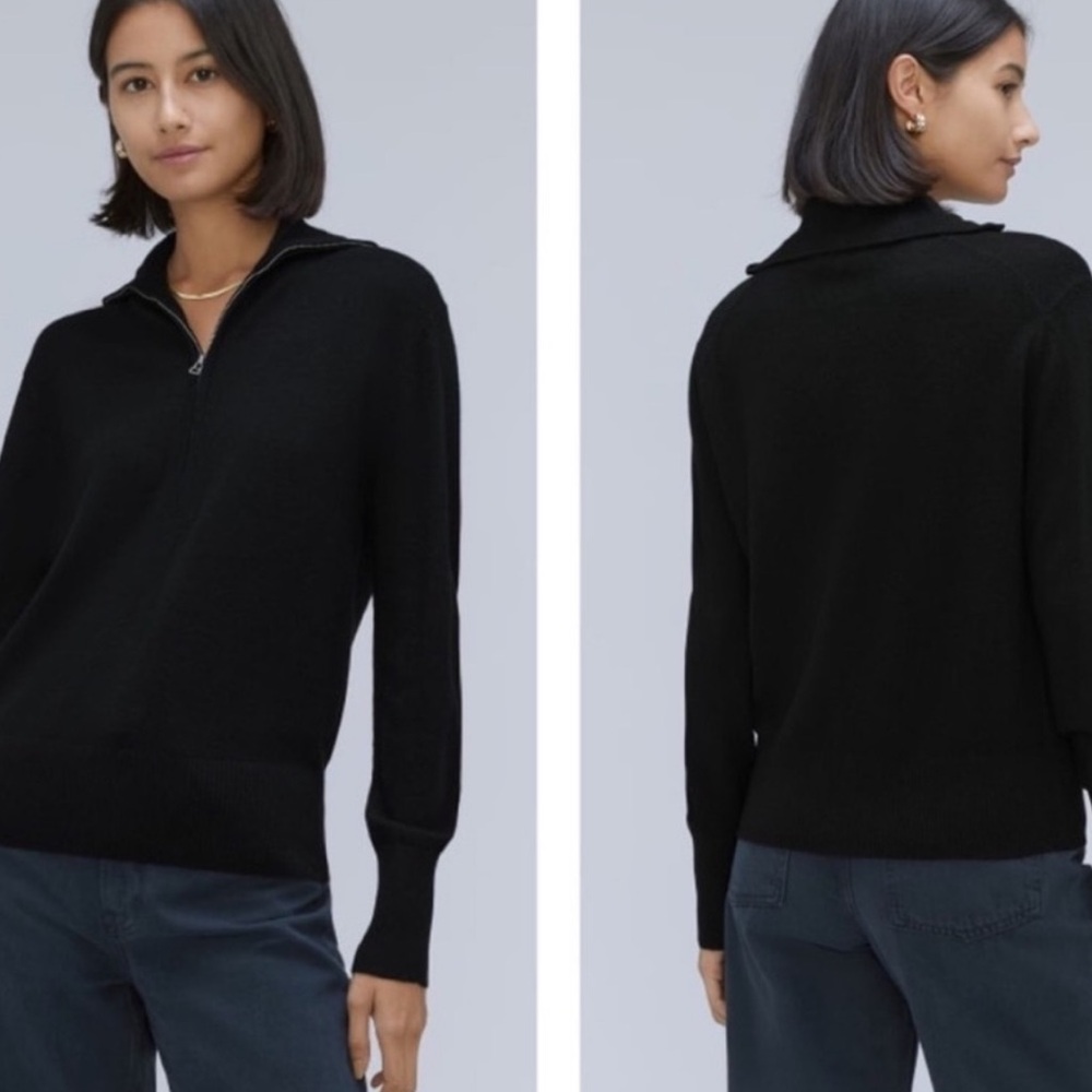 Everlane black luxe merino wool half zip sweater